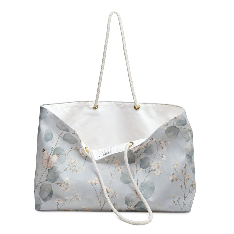 Floral Eucalyptus Weekender Bag styled for a road trip or coastal morning
