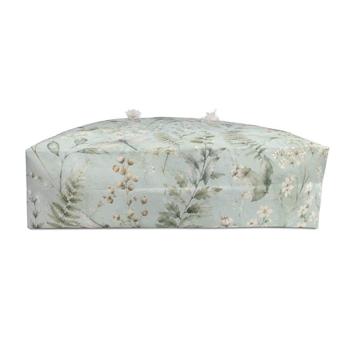 Botanical Fern Weekender Bag flat lay, full fern and wildflower print detail