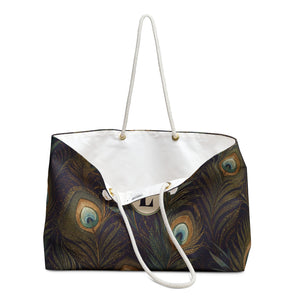 Close-up of the personalized "L" monogram on the Peacock Feather Monogram Weekender Bag