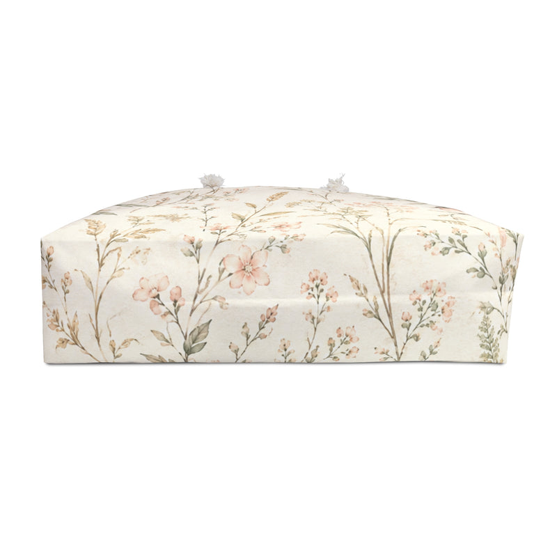 Floral Bird Weekender Bag shown flat, highlighting the cream-sheeted lining