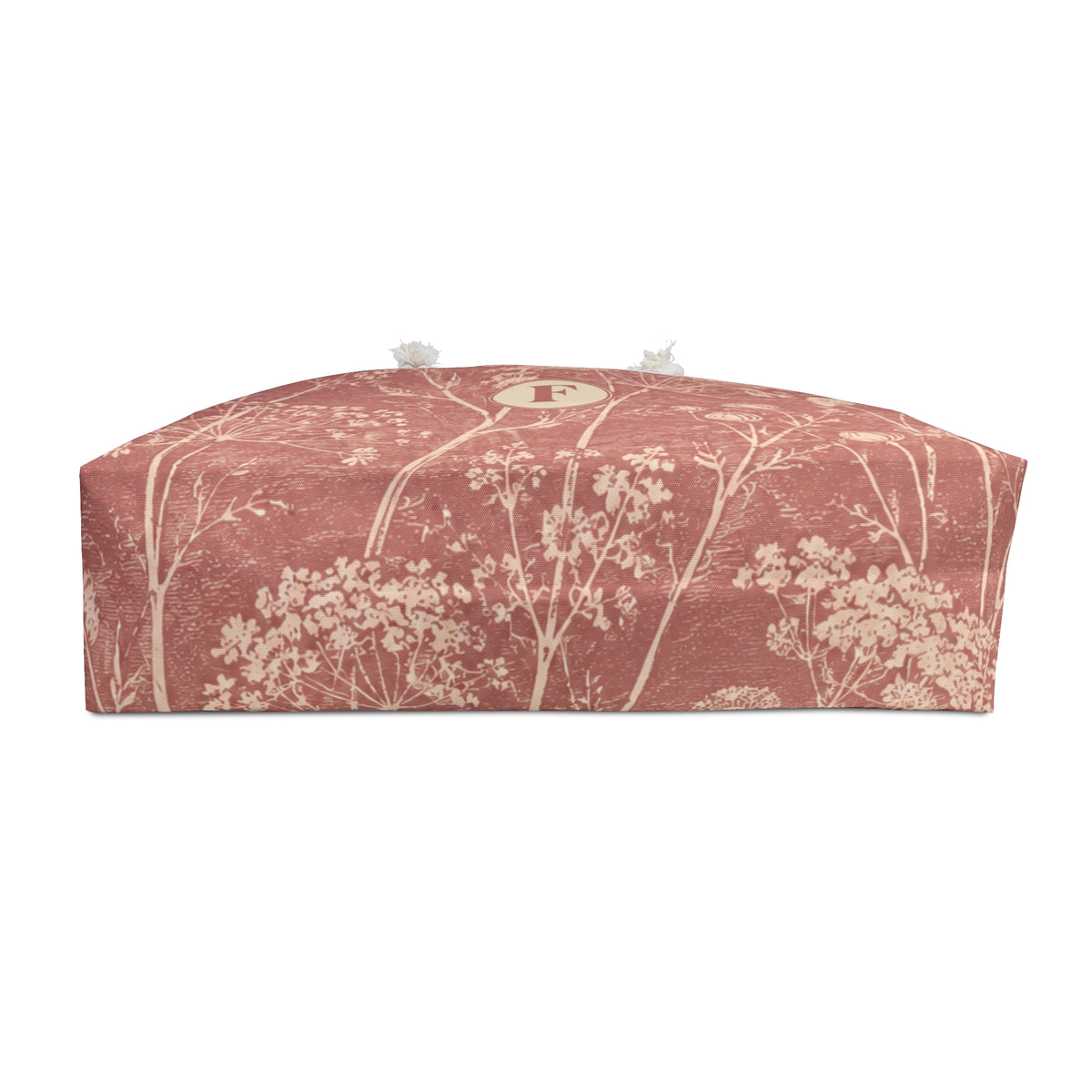 Floral Monogram "F" Weekender Bag – interior view showing the cream cotton-poly lining