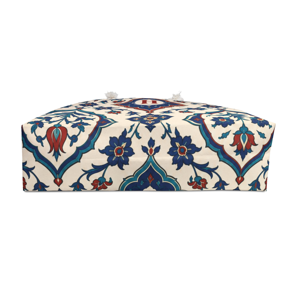 Monogrammed "H" Azulejo Weekender Bag – interior view showing the cream cotton-poly lining