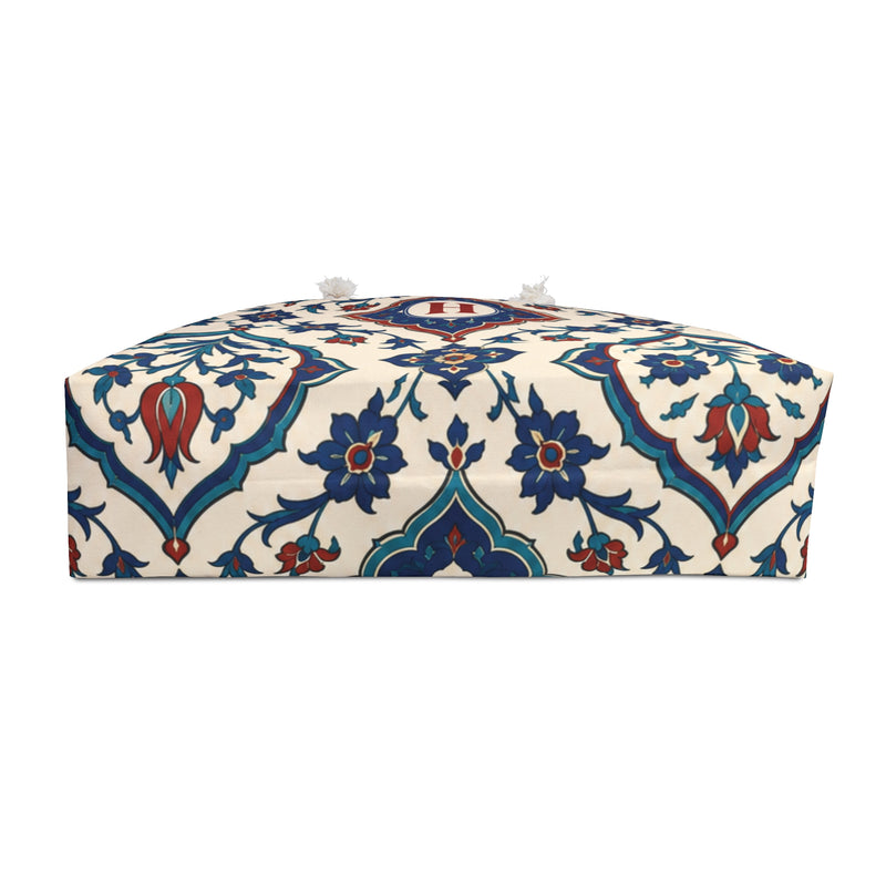 Monogrammed "H" Azulejo Weekender Bag – interior view showing the cream cotton-poly lining