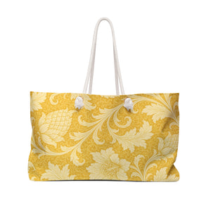 Golden Baroque Weekender Bag – front view showing the golden damask print