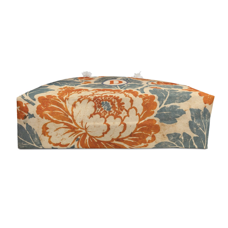 Vintage Floral Weekender Bag Monogram D — interior lining view with the bag partially open, faded vintage floral print