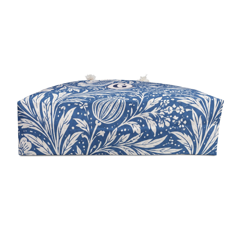 Blue Floral Monogram "G" Weekender Bag – interior view showing the cream cotton-poly lining