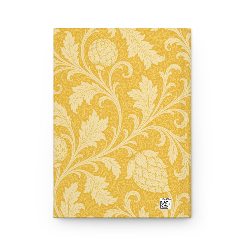 Gold Floral Hardcover Journal opened flat, showing lined interior pages