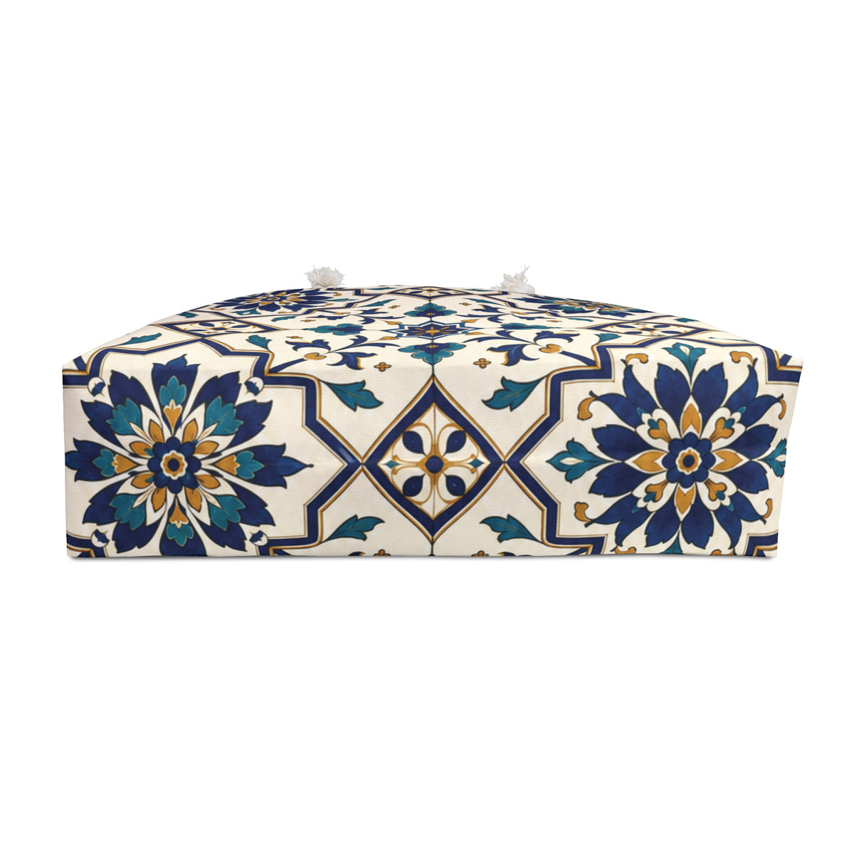 Moroccan Tile Weekender Bag (Blue & Teal) – interior view showing the cream cotton-poly lining