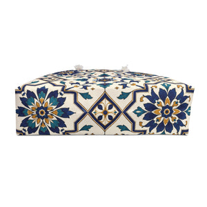 Moroccan Tile Weekender Bag (Blue & Teal) – interior view showing the cream cotton-poly lining