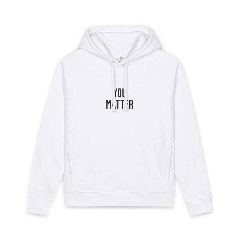 You Matter Hoodie in Black, front view on model