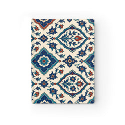 Floral Tile Ruled Journal, front cover, closed on a flat surface