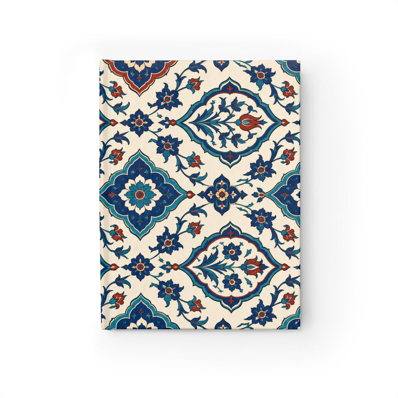 Floral Tile Ruled Journal, front cover, closed on a flat surface