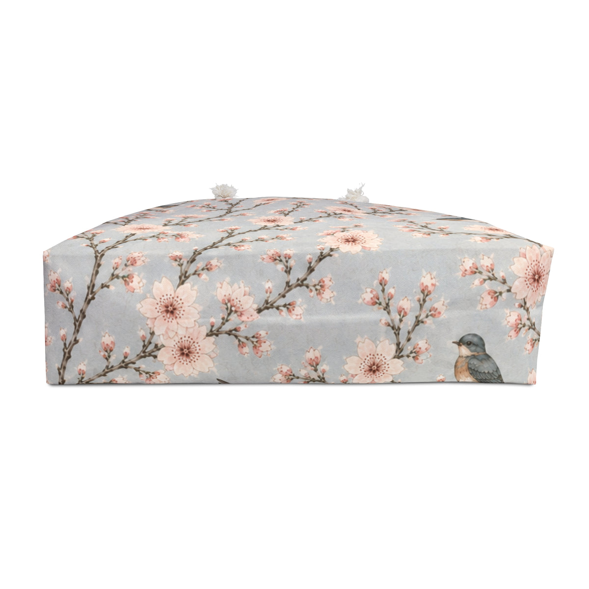 Floral Bird Weekender Bag shown flat, highlighting the cream sheeting lining