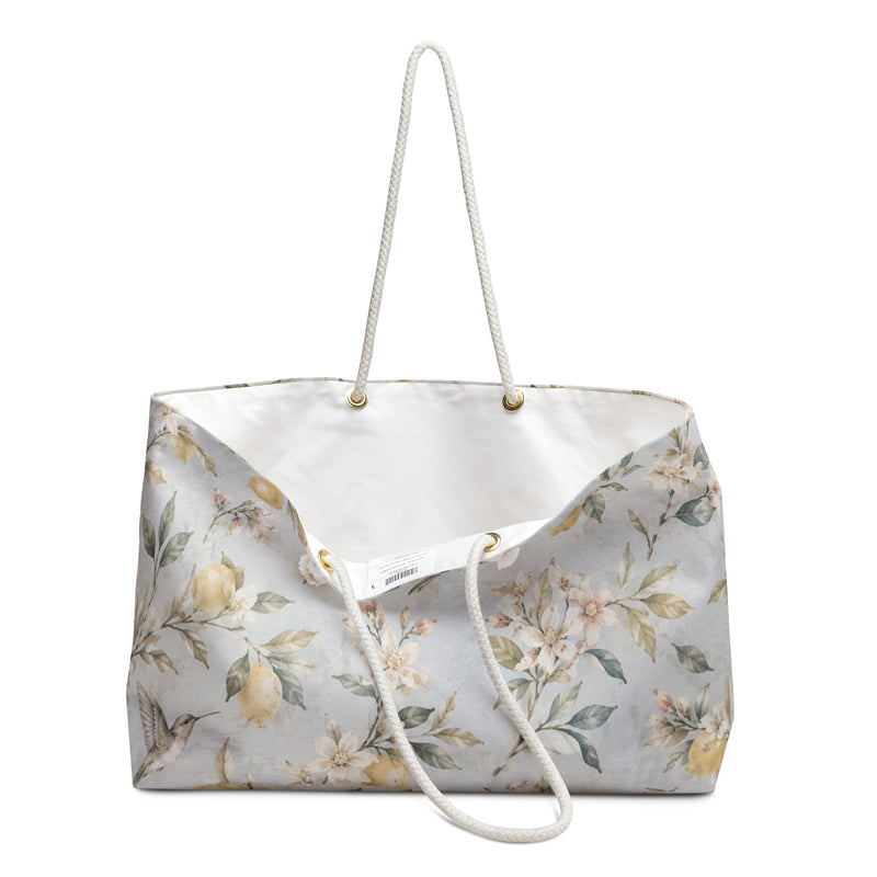 Lemon Blossom Weekender Bag styled for a garden or cottage weekend