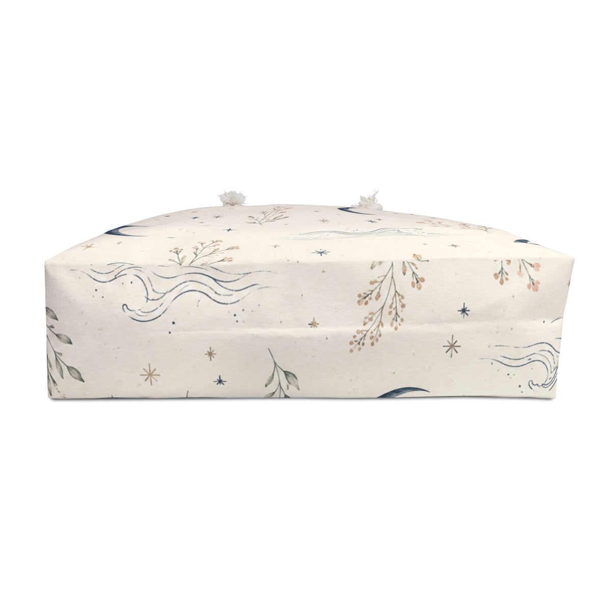 Celestial Moon & Wildflower Weekender Bag flat lay, full moon and wildflower print detail