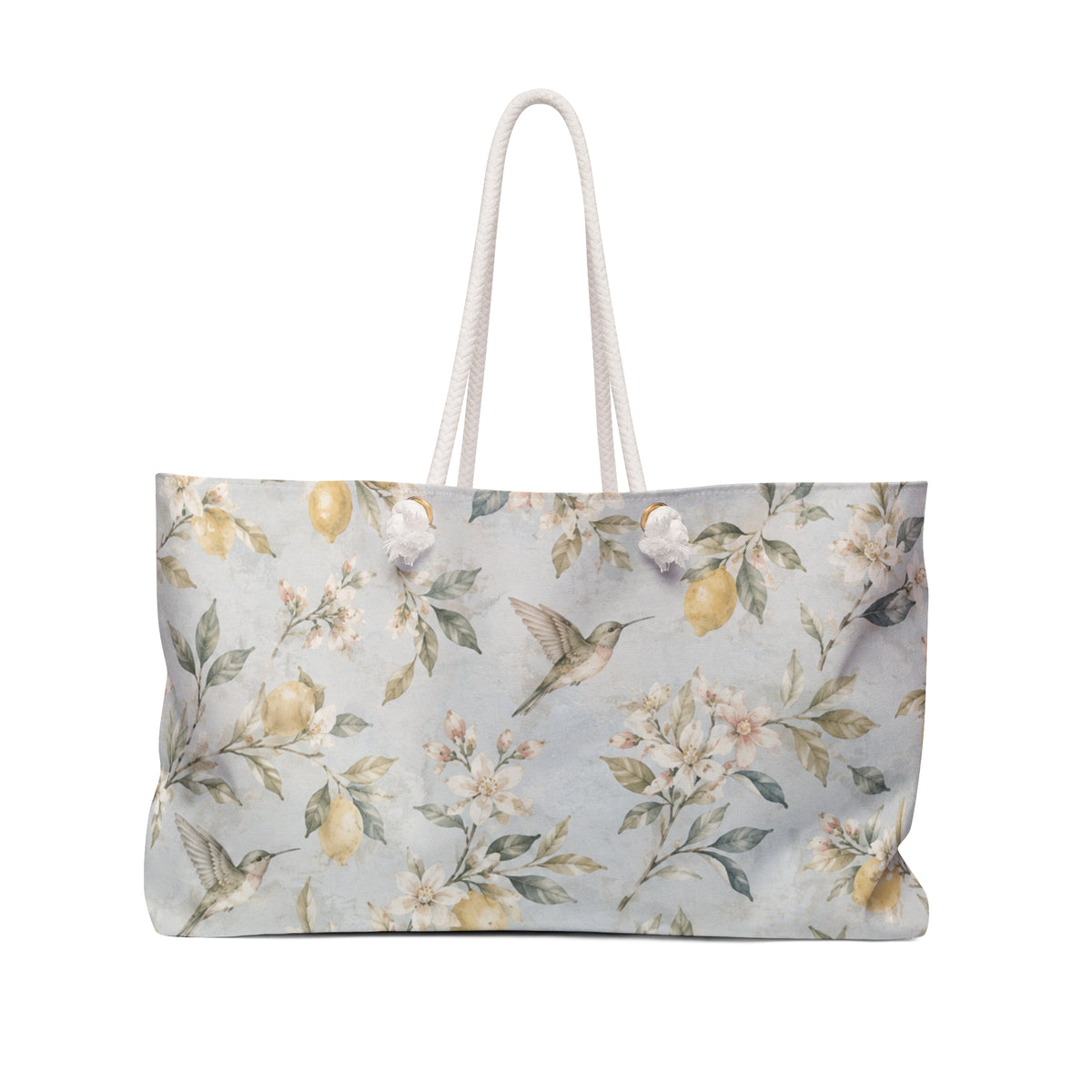 Lemon Blossom Weekender Bag in watercolor floral print — front view