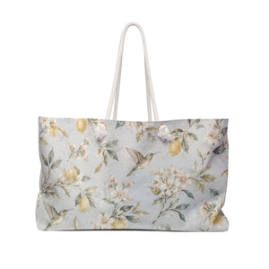 Lemon Blossom Weekender Bag in watercolor floral print — front view