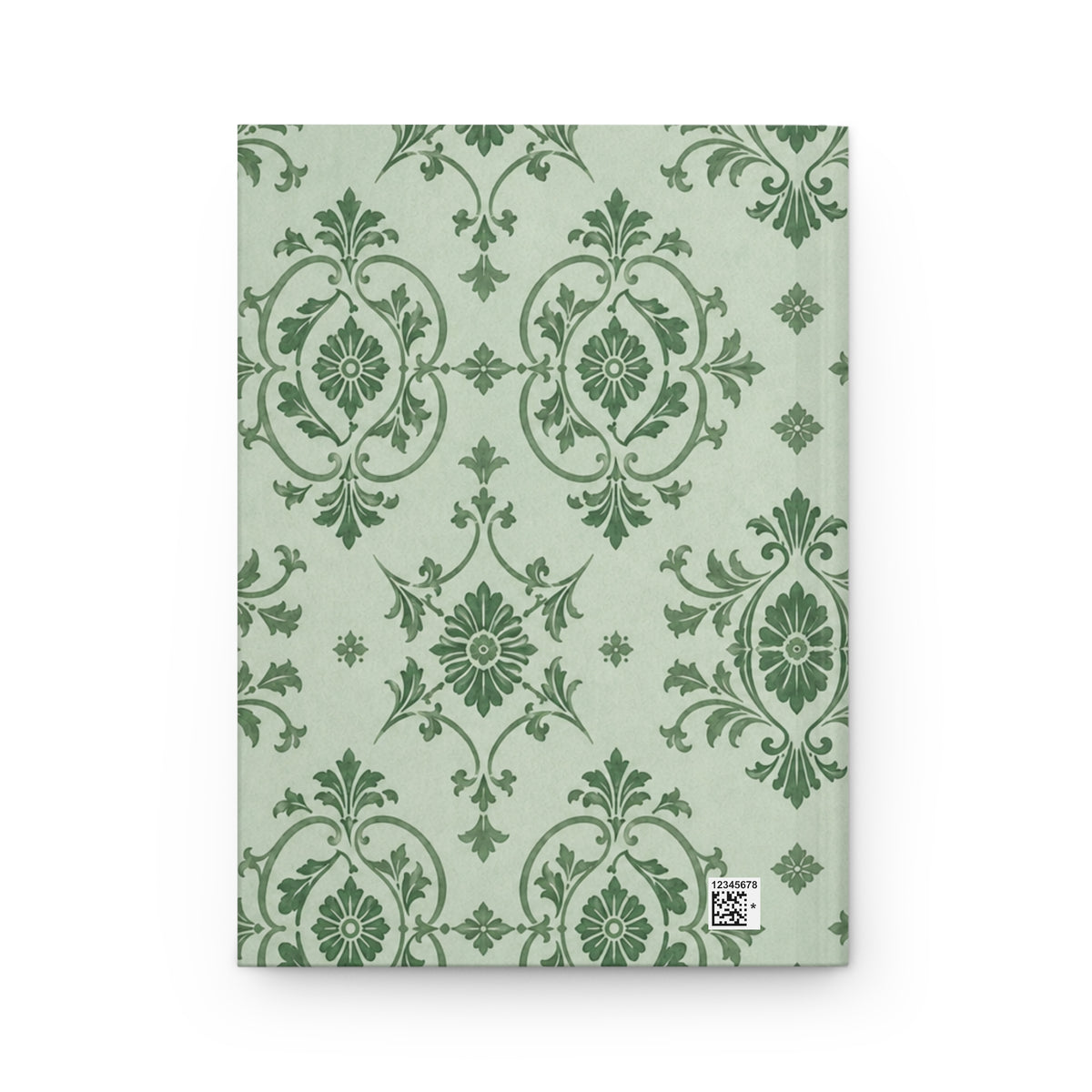 Sage Damask Hardcover Journal opened flat, showing lined interior pages