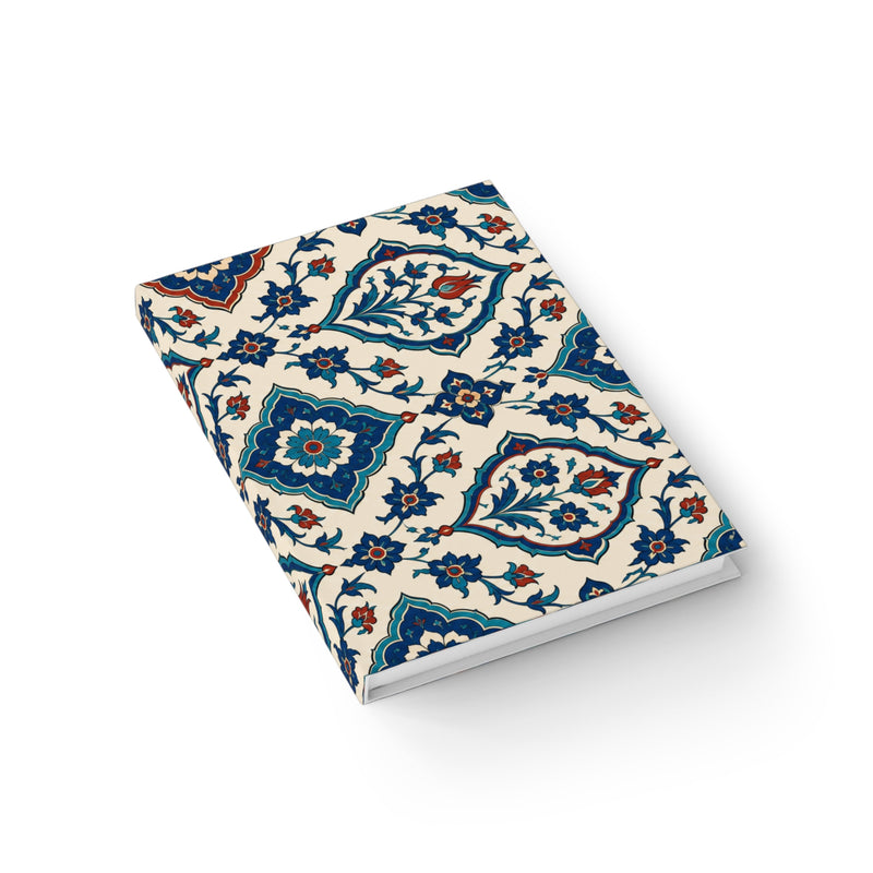 Close-up of the Floral Tile Ruled Journal's cover pattern and binding