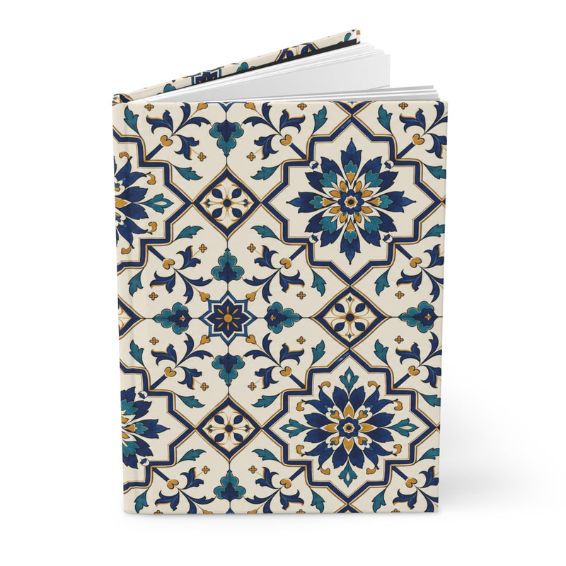 Close-up of the Blue Floral Tile Hardcover Journal's cover pattern
