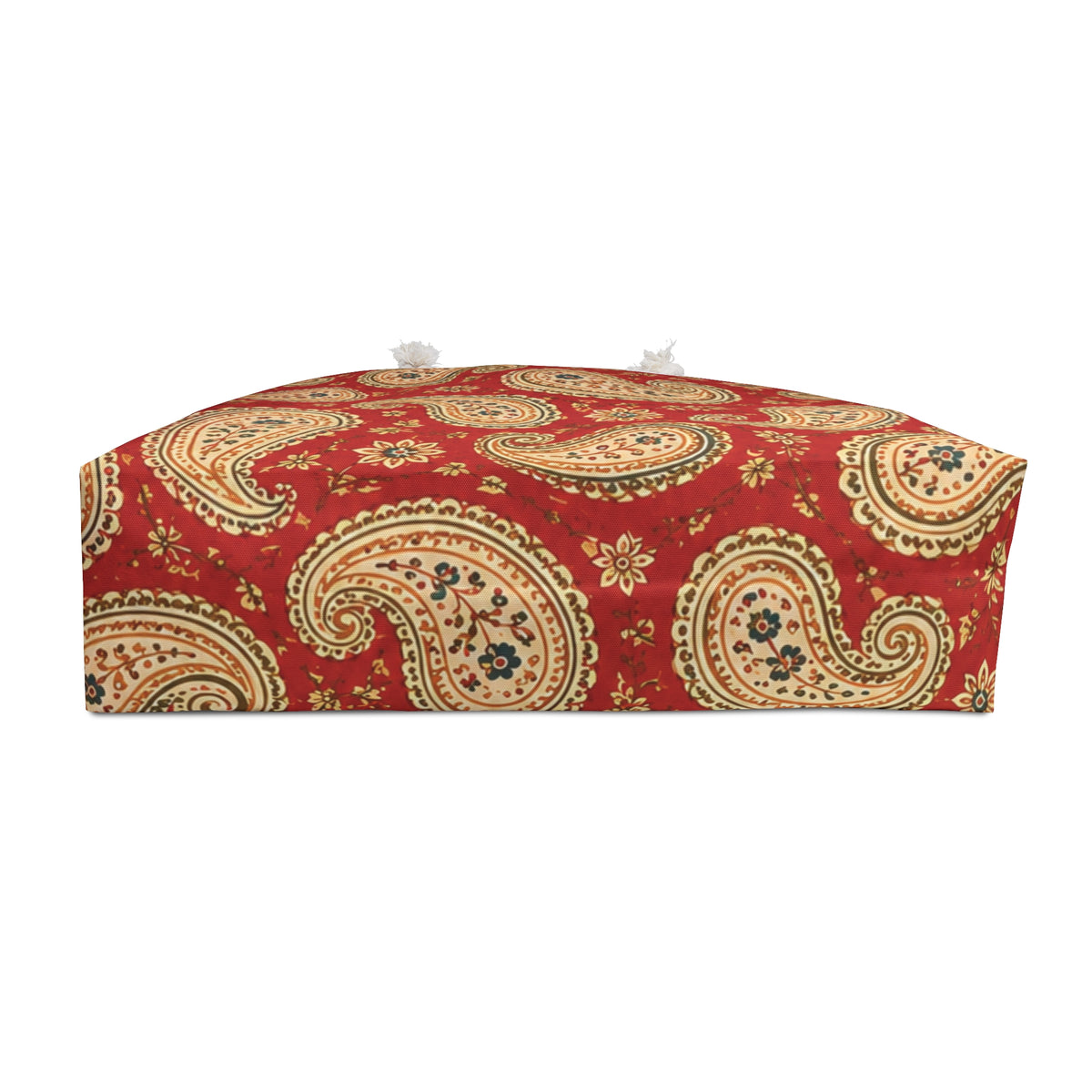 Paisley Weekender Bag shown flat, highlighting the roomy T-bottom and cream cotton-poly lining