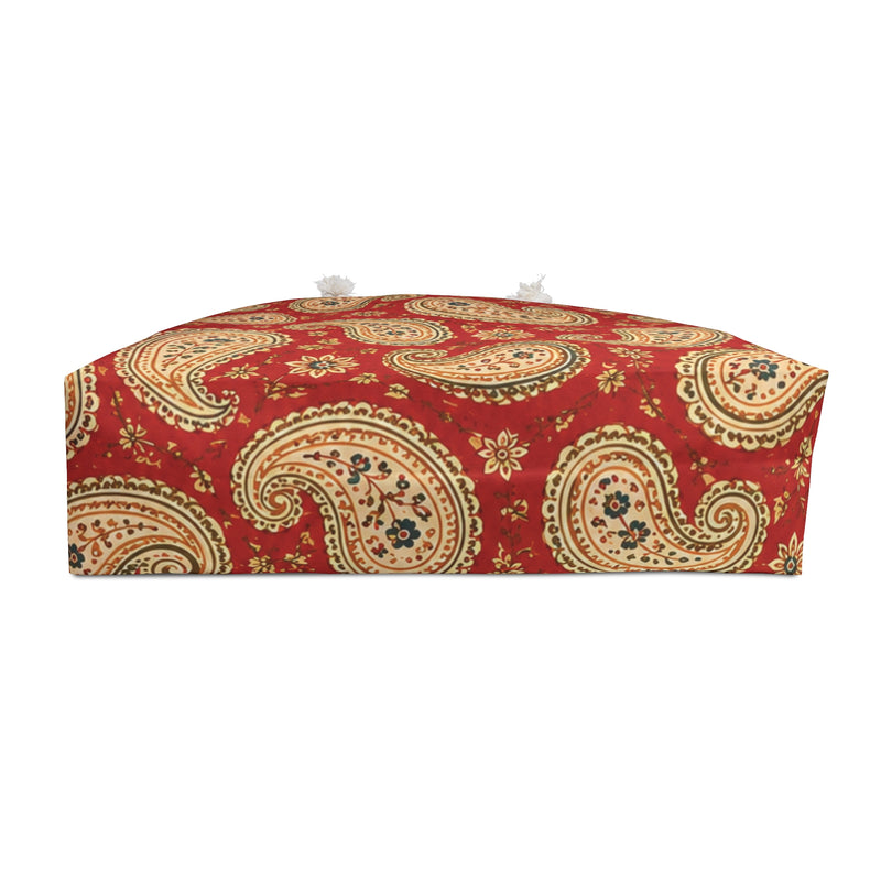 Paisley Weekender Bag shown flat, highlighting the roomy T-bottom and cream cotton-poly lining