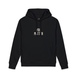 You Matter Hoodie in Black, back view on model