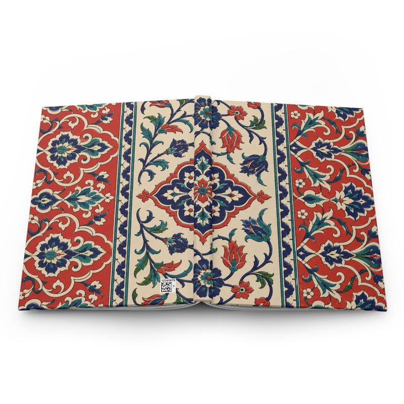 Vintage Ottoman Tile Hardcover Journal styled on a desk with stationery
