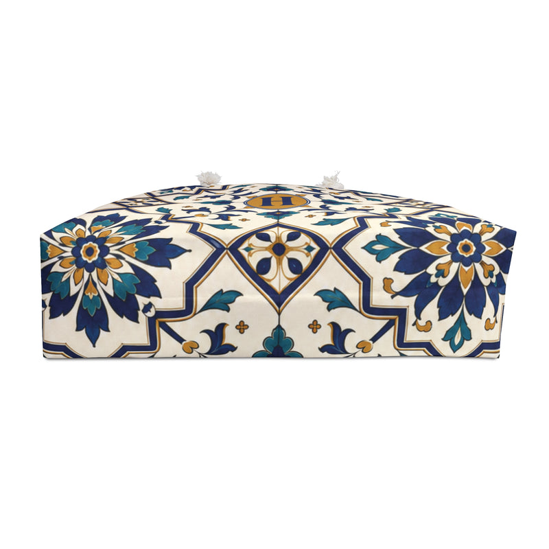 Monogram "H" Tile-Print Weekender Bag – interior view showing the cream cotton-poly lining