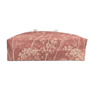 Botanical Dusty Rose Weekender Bag — interior lining view with the bag partially open, delicate wildflowers in a faded botanical sketch style on washed-rose exterior