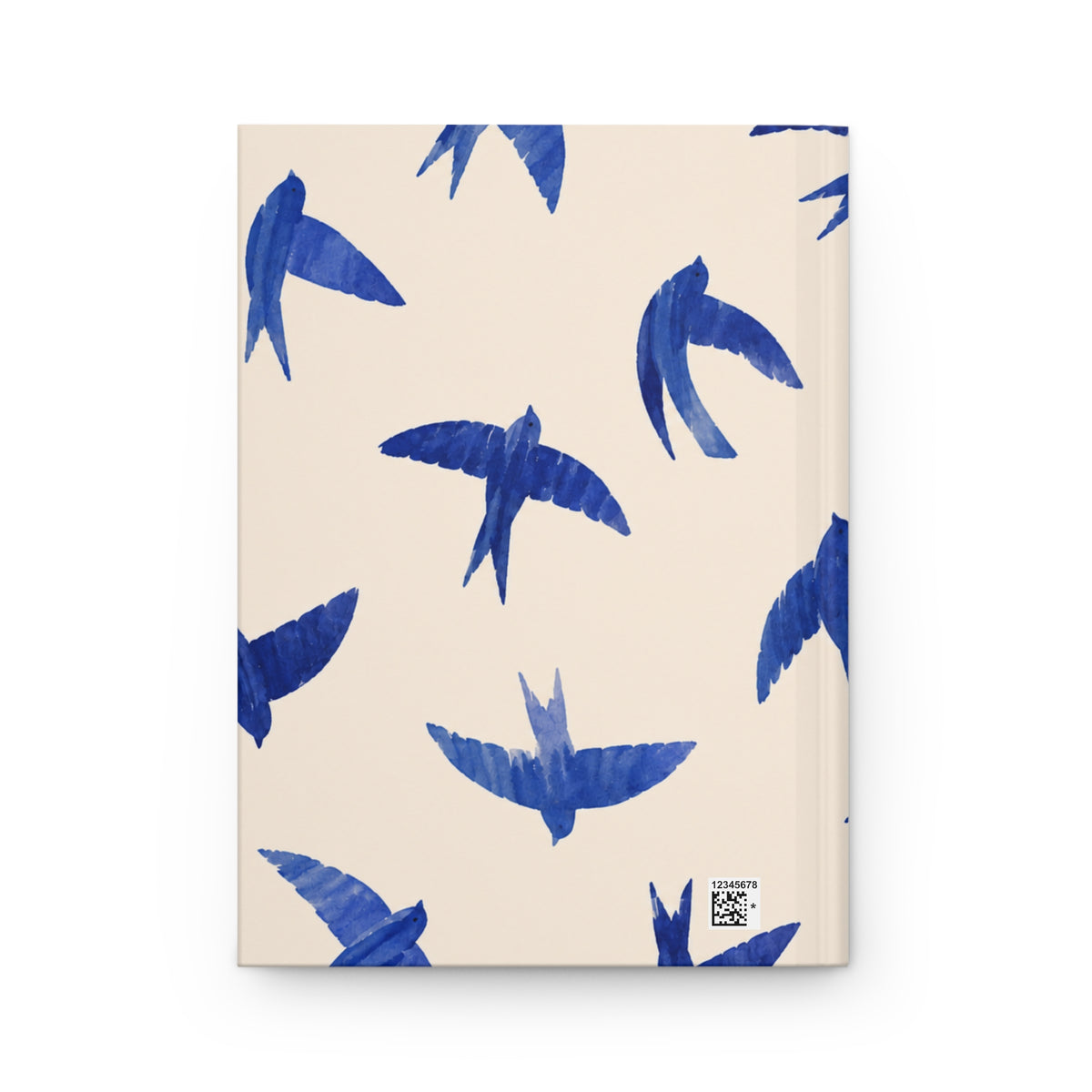 Blue Swallow Hardcover Journal opened flat, showing lined interior pages