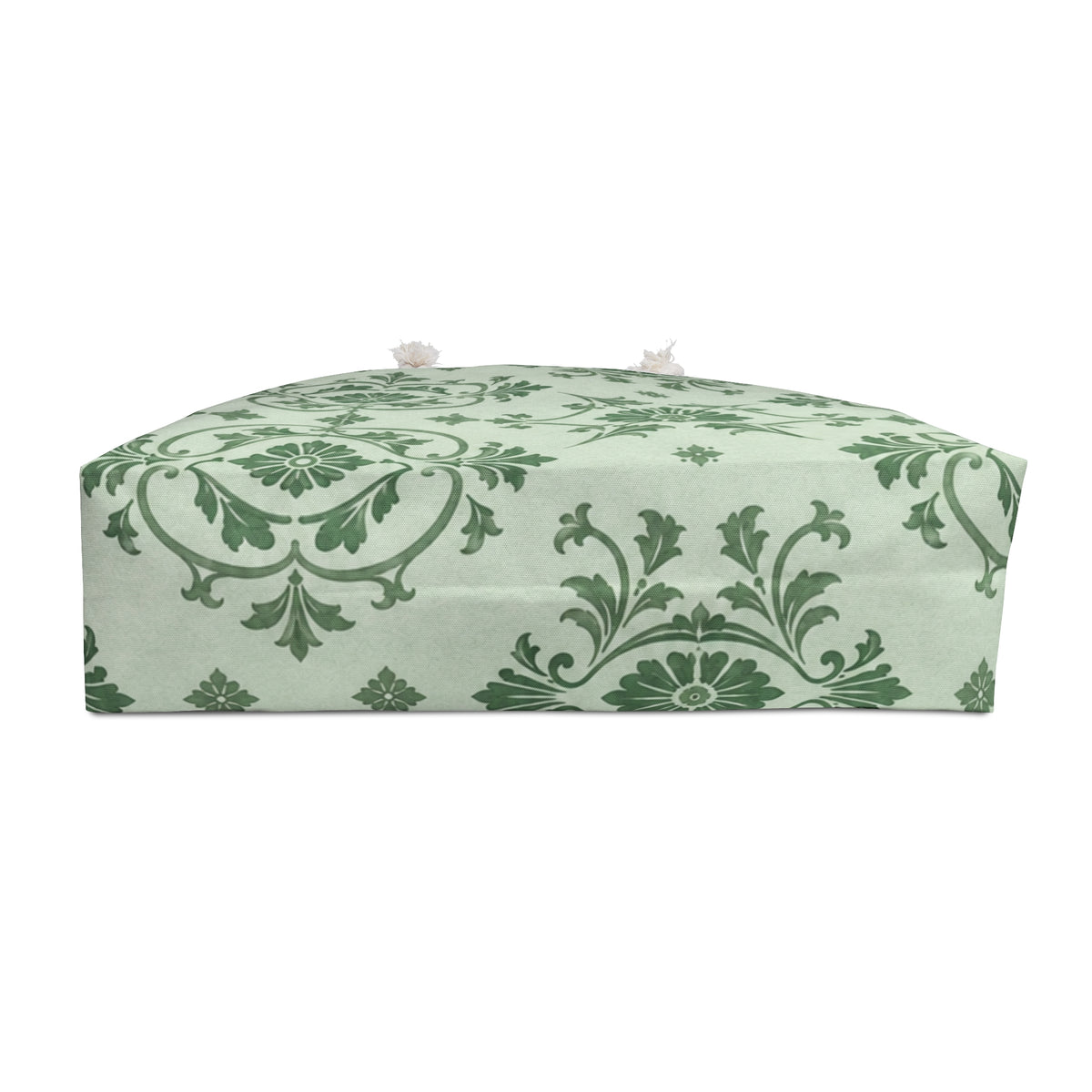 Green Damask Weekender Bag – interior view showing the cream cotton-poly lining