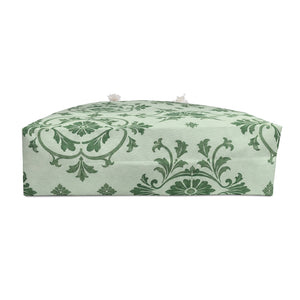 Green Damask Weekender Bag – interior view showing the cream cotton-poly lining
