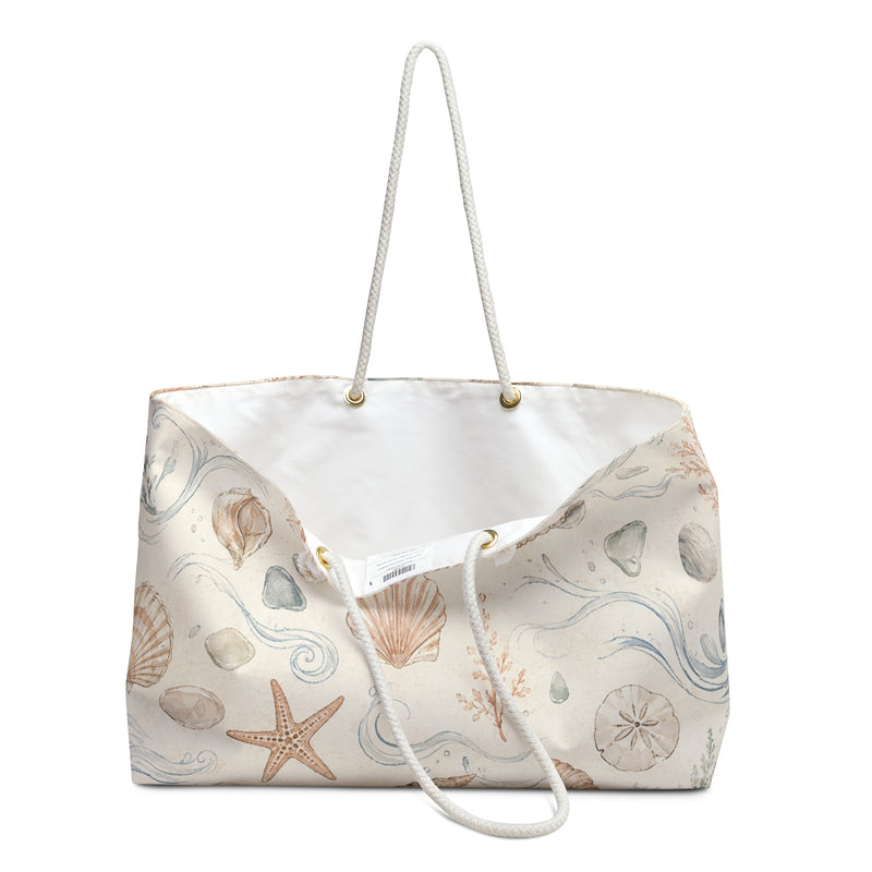 Seaside Shell Weekender Bag styled for a weekend by the water