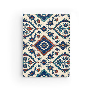 Floral Tile Ruled Journal opened flat, showing ruled interior pages