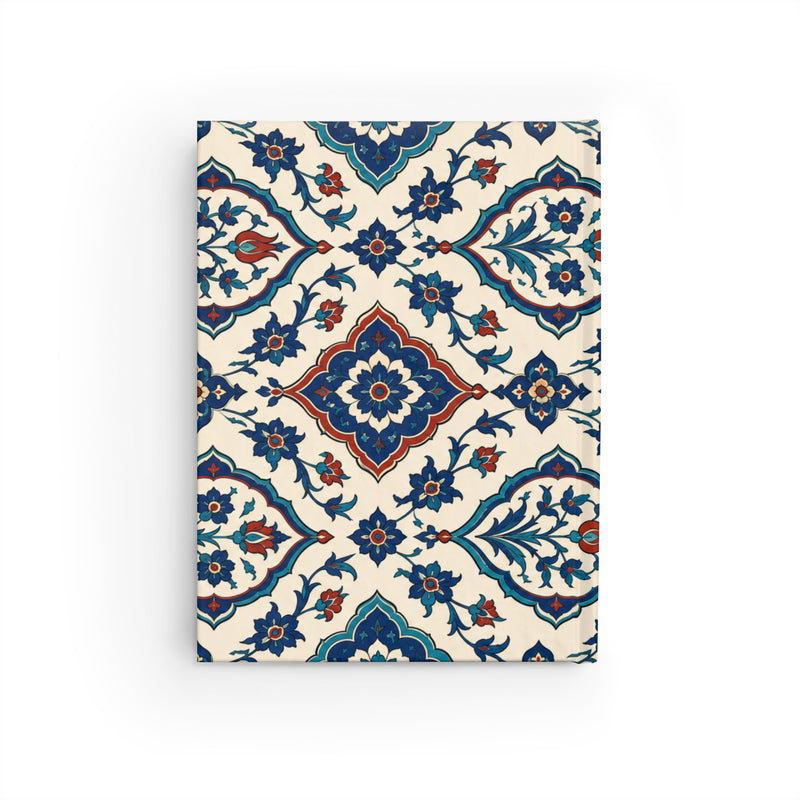 Floral Tile Ruled Journal opened flat, showing ruled interior pages