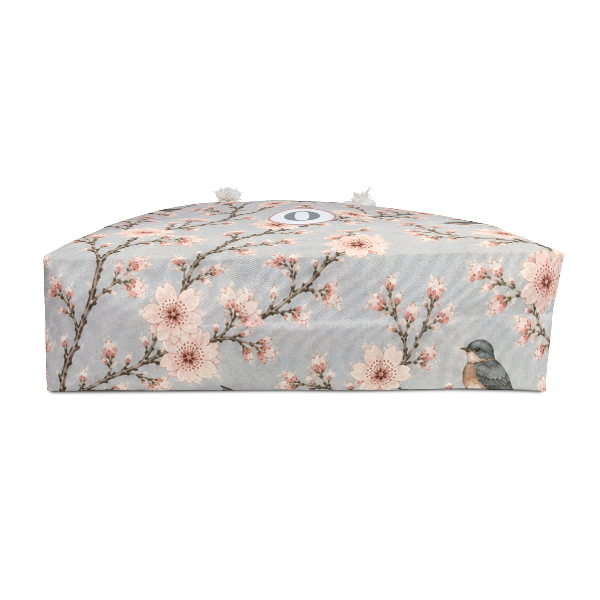 Cherry Blossom & Swallow Monogram Weekender Bag shown flat, highlighting the roomy T-bottom silhouette