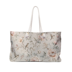 Floral Bird Weekender Bag in vintage rose print — front view