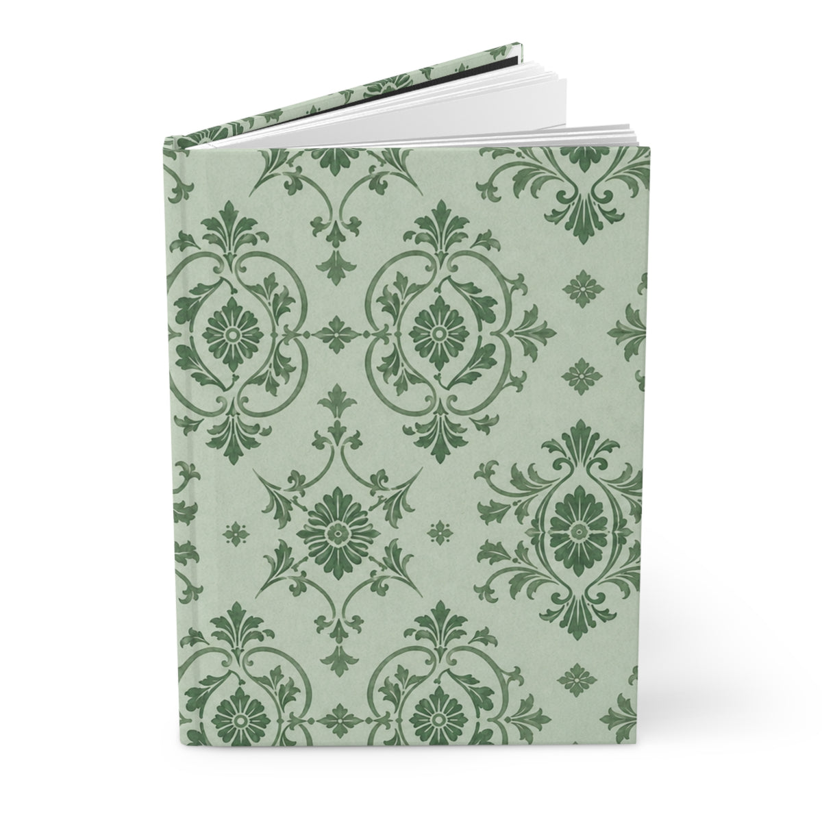 Close-up of the Sage Damask Hardcover Journal's cover pattern