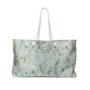 Botanical Fern Weekender Bag in soft green floral print — front view