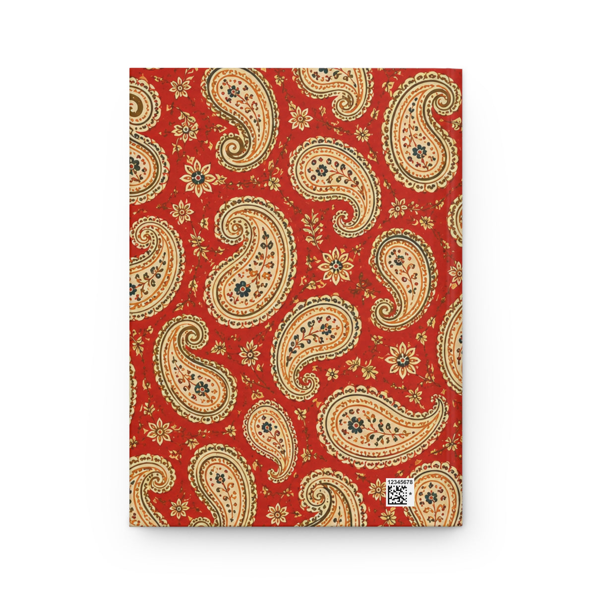 Rust Paisley Hardcover Journal opened flat, showing lined interior pages