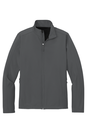 Men's Core Soft Shell Jacket in Deep Smoke, front view on model