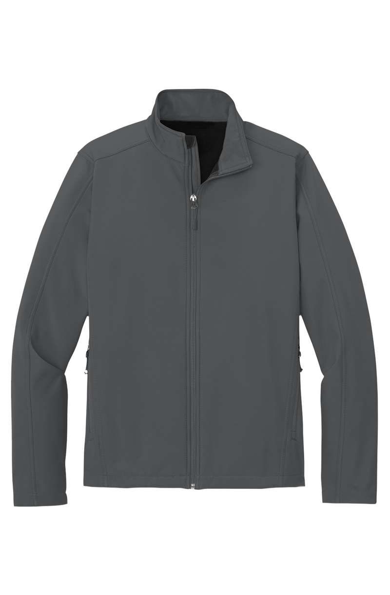 Men's Core Soft Shell Jacket in Deep Smoke, front view on model