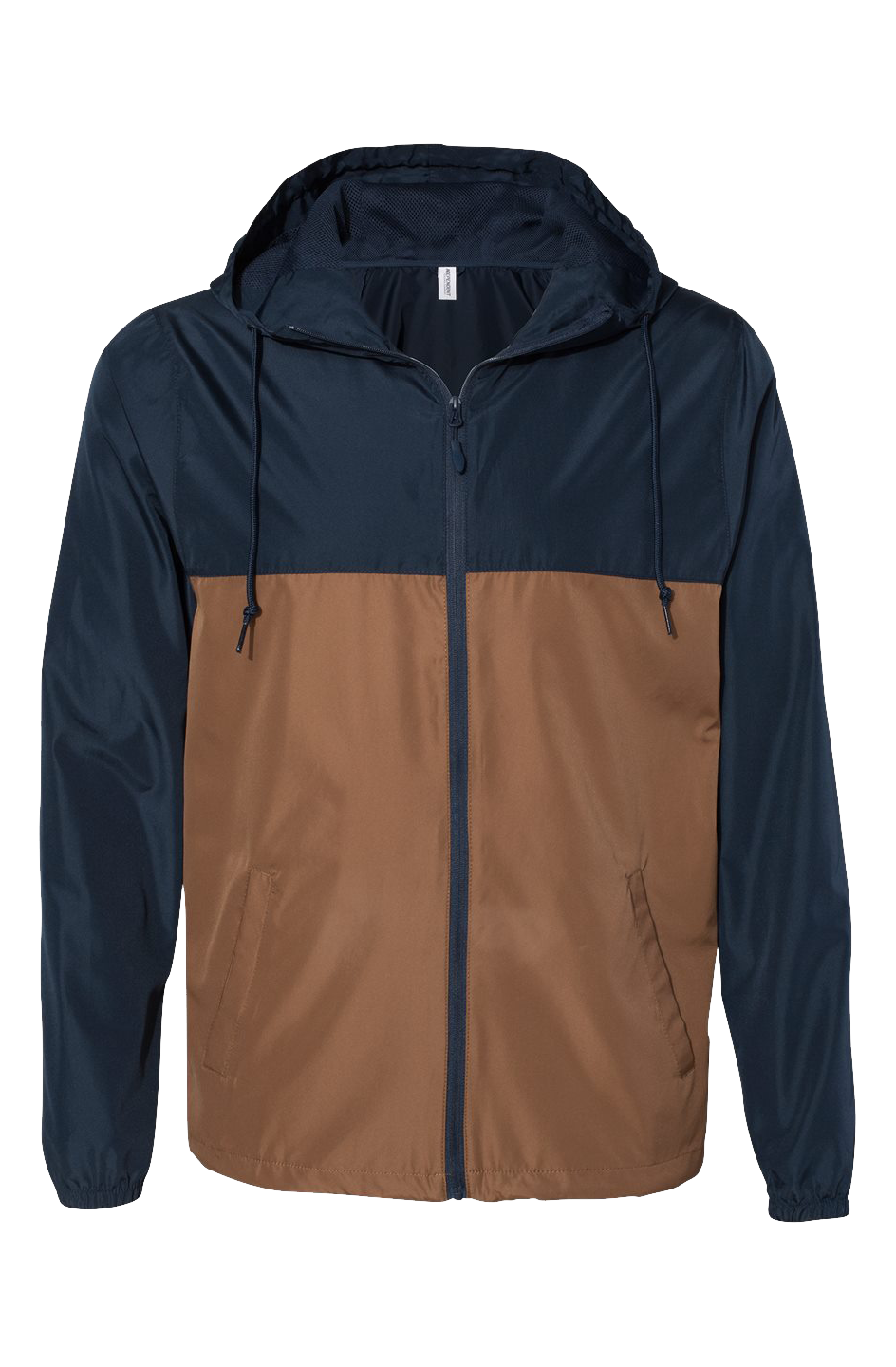 Classic Navy Saddle Windbreaker in Classic Navy/Saddle, front view on model