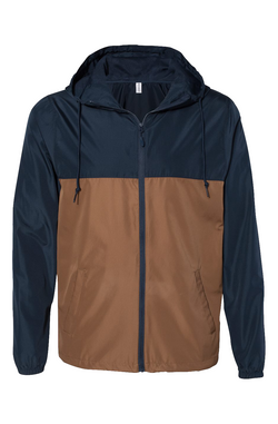 Classic Navy Saddle Windbreaker in Classic Navy/Saddle, front view on model