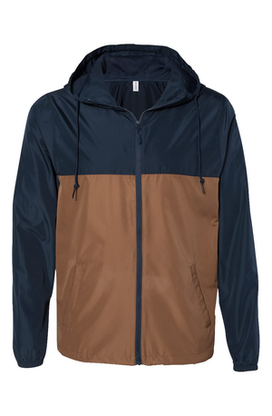 Classic Navy Saddle Windbreaker in Classic Navy/Saddle, front view on model