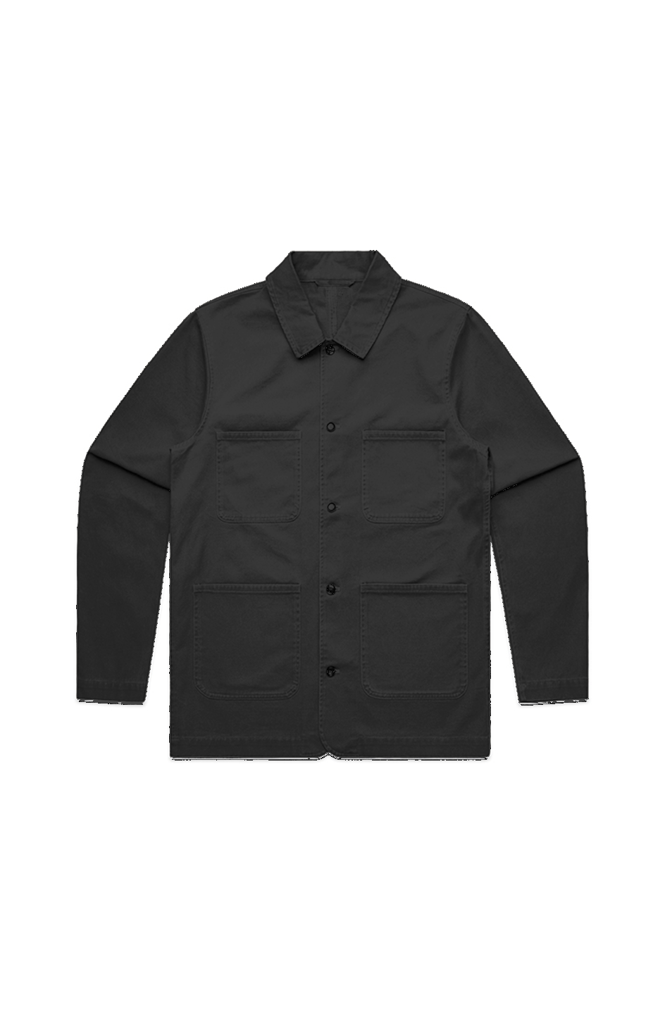 Men's Chore Jacket in Black, front view on model