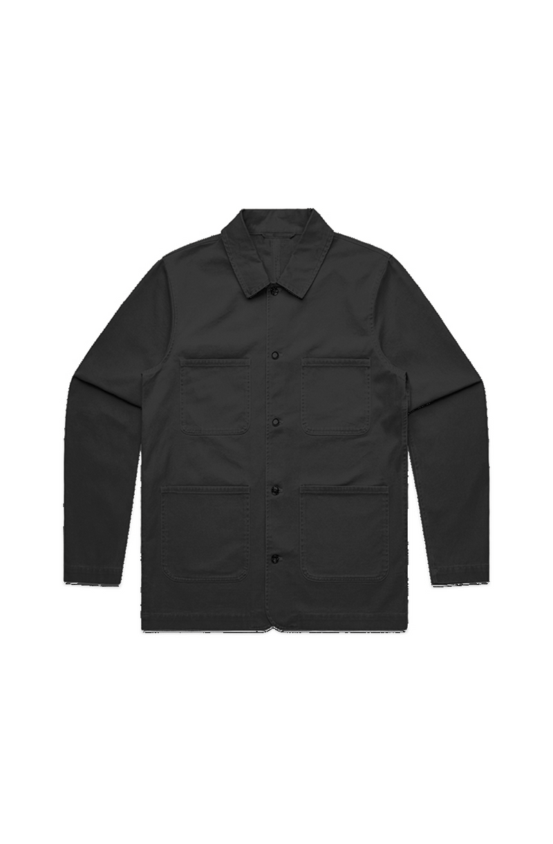 Men's Chore Jacket in Black, front view on model