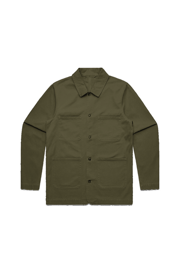 Men's Chore Jacket in Army, front view on model