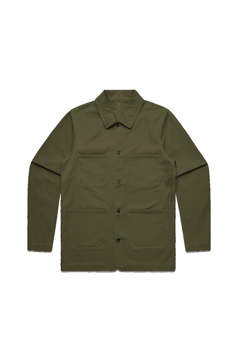 Men's Chore Jacket in Army, front view on model